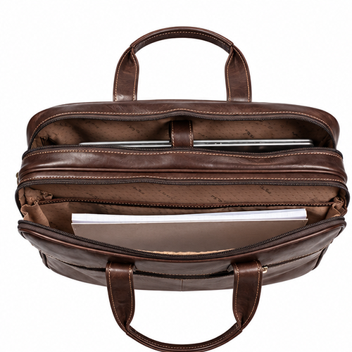 Tony Perotti Vegetale 2-vaks Leren Laptoptas 15 inch – Cioccolato - Afbeelding 3